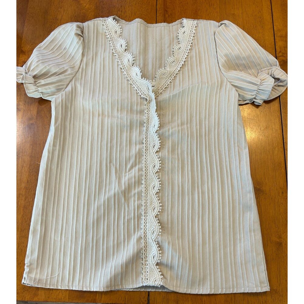 Cream Crochet Trim Puff Sleeve Blouse Estimated Medium